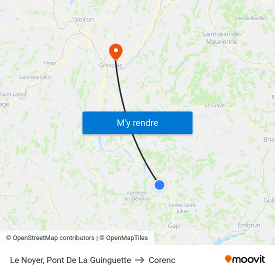 Le Noyer, Pont De La Guinguette to Corenc map