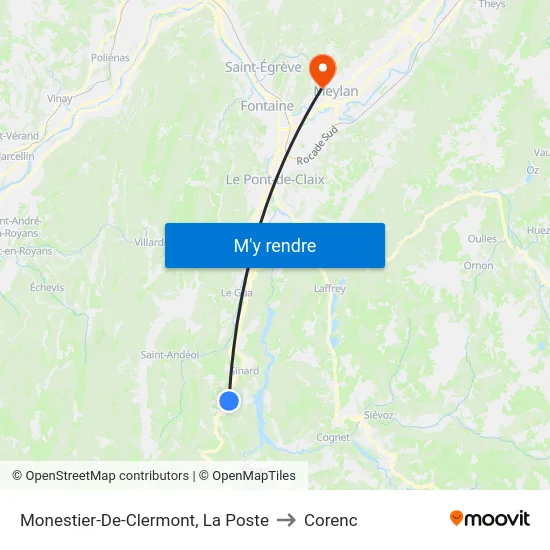 Monestier-De-Clermont, La Poste to Corenc map