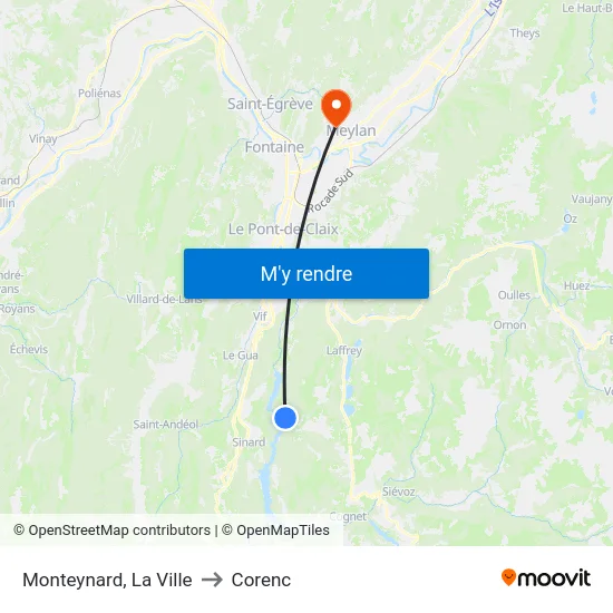 Monteynard, La Ville to Corenc map