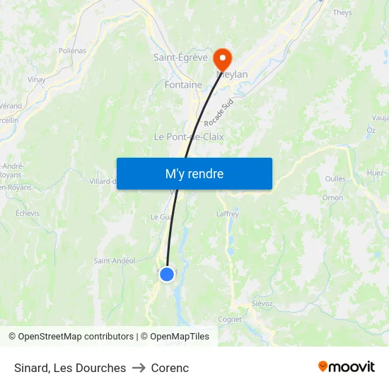 Sinard, Les Dourches to Corenc map