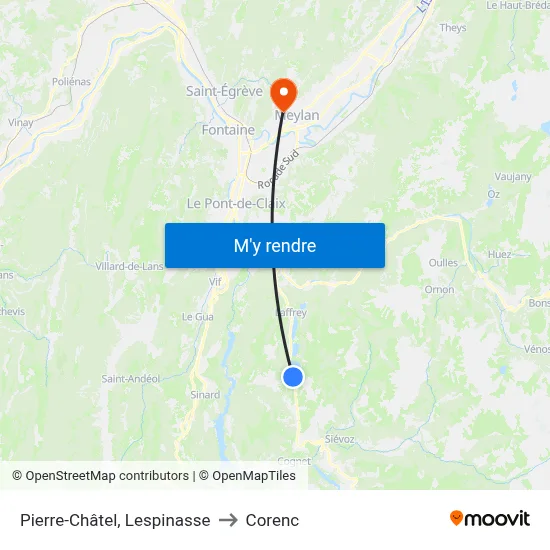 Pierre-Châtel, Lespinasse to Corenc map