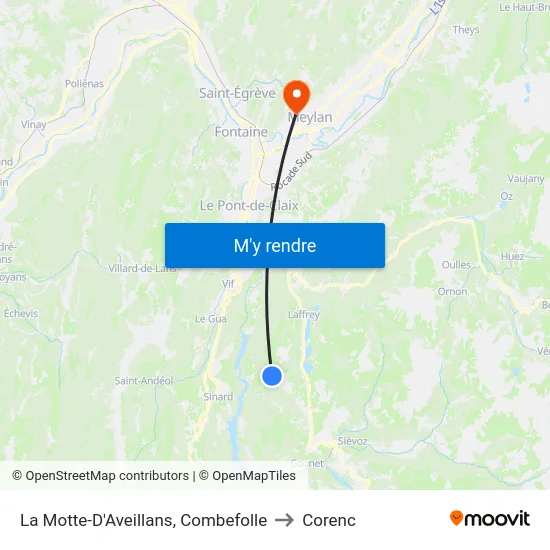 La Motte-D'Aveillans, Combefolle to Corenc map