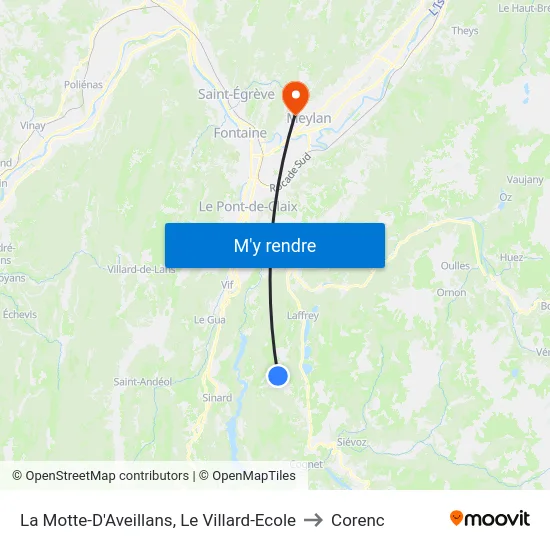 La Motte-D'Aveillans, Le Villard-Ecole to Corenc map