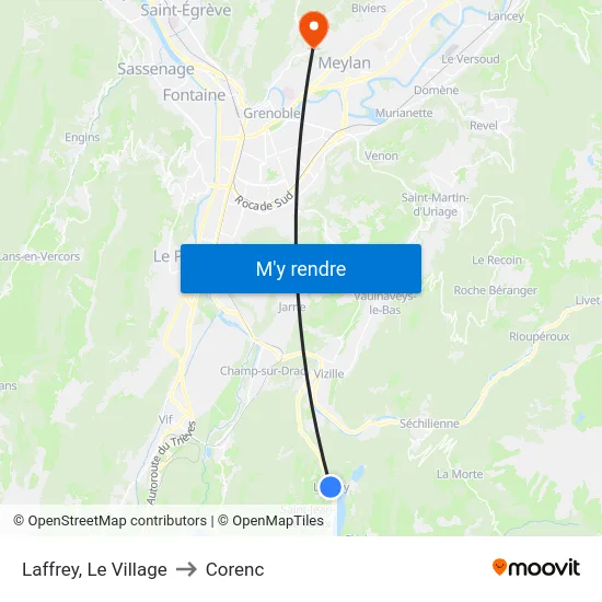 Laffrey, Le Village to Corenc map