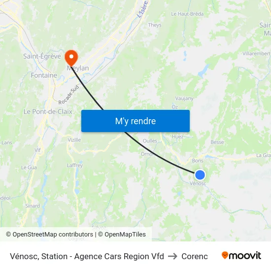 Vénosc, Station - Agence Cars Region Vfd to Corenc map