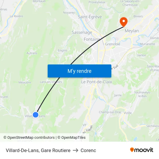 Villard-De-Lans, Gare Routiere to Corenc map