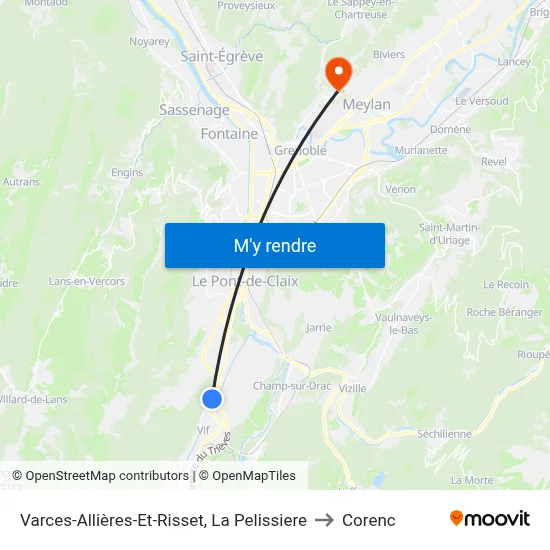 Varces-Allières-Et-Risset, La Pelissiere to Corenc map