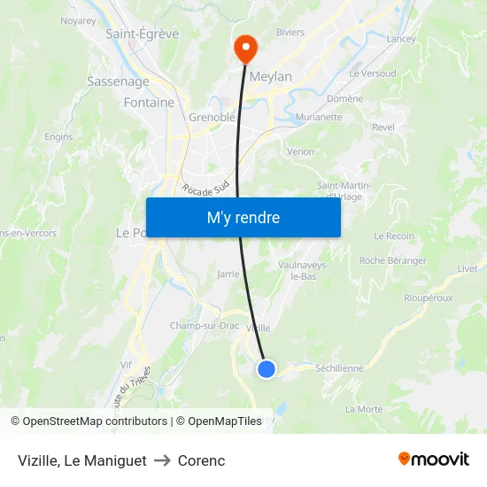 Vizille, Le Maniguet to Corenc map