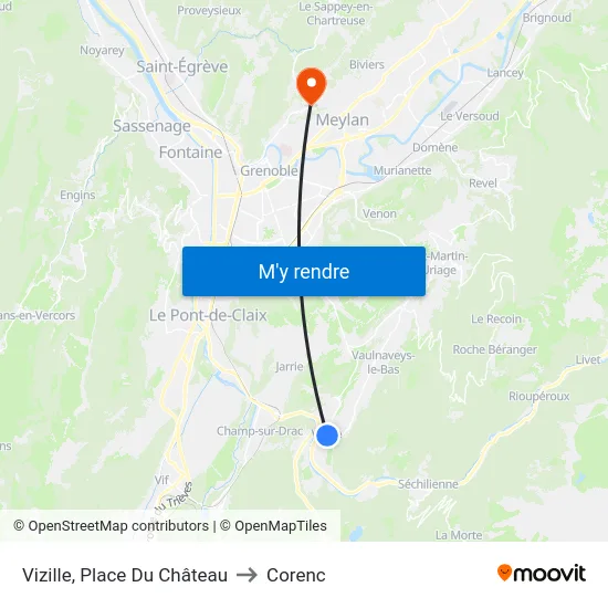 Vizille, Place Du Château to Corenc map