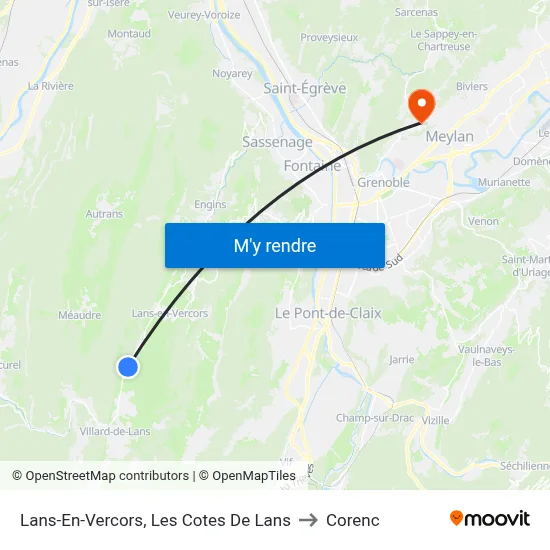 Lans-En-Vercors, Les Cotes De Lans to Corenc map