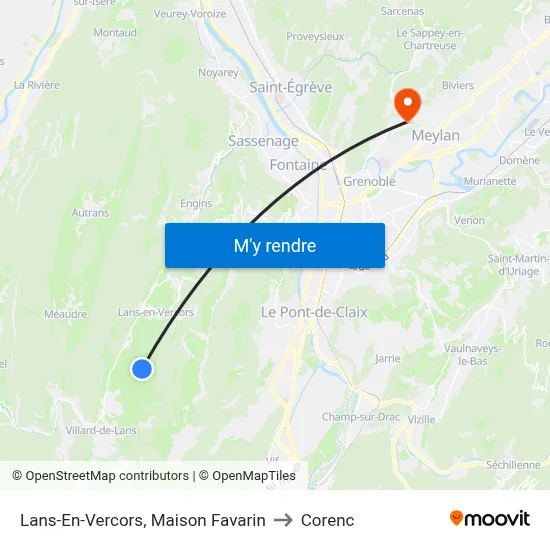 Lans-En-Vercors, Maison Favarin to Corenc map