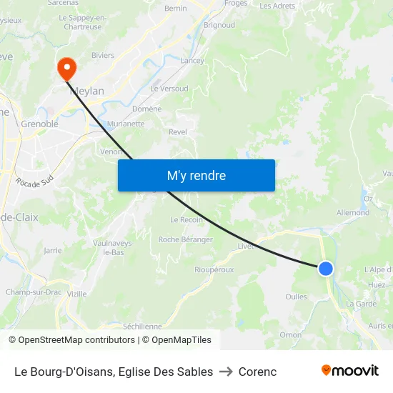 Le Bourg-D'Oisans, Eglise Des Sables to Corenc map