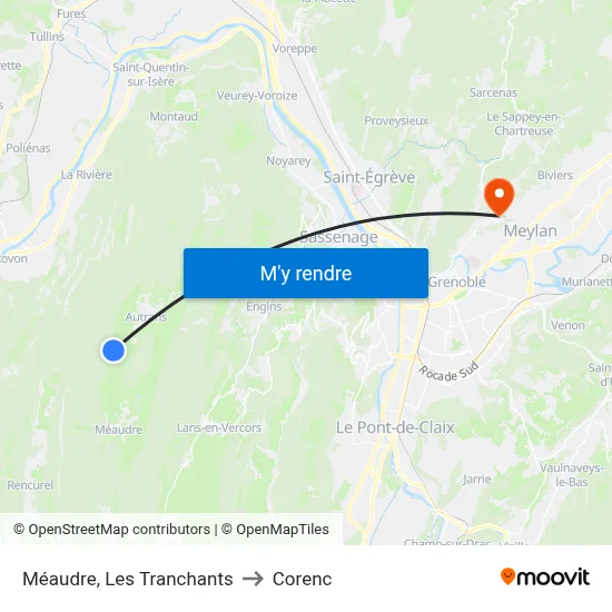 Méaudre, Les Tranchants to Corenc map