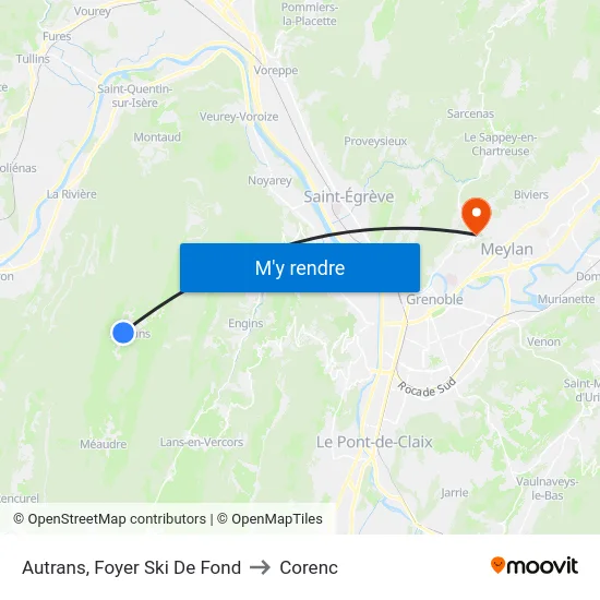 Autrans, Foyer Ski De Fond to Corenc map