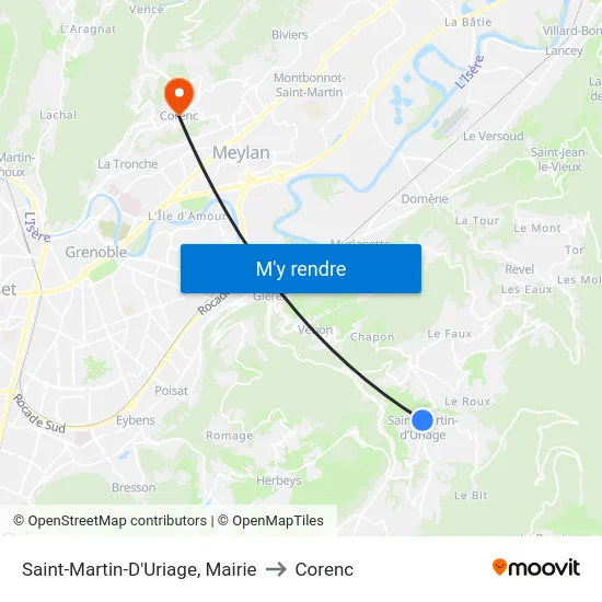 Saint-Martin-D'Uriage, Mairie to Corenc map