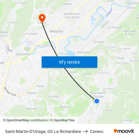 Saint-Martin-D'Uriage, GS La Richardiere to Corenc map