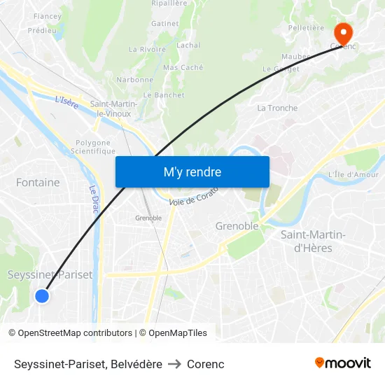 Seyssinet-Pariset, Belvédère to Corenc map
