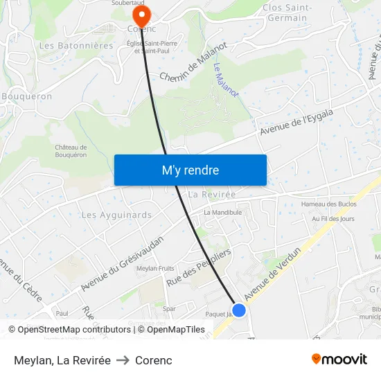 Meylan, La Revirée to Corenc map
