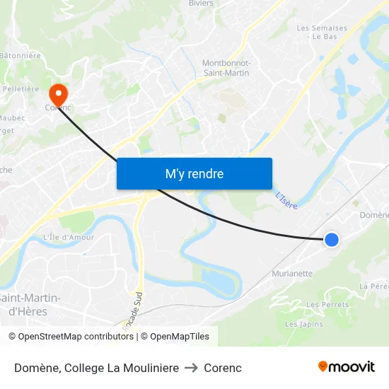 Domène, College La Mouliniere to Corenc map