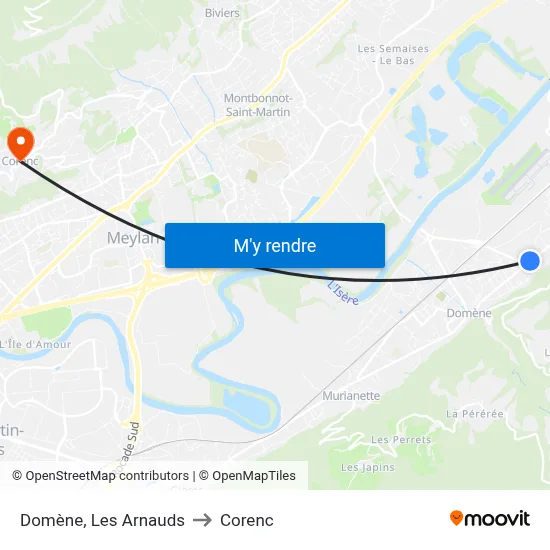 Domène, Les Arnauds to Corenc map
