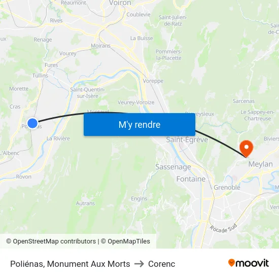 Poliénas, Monument Aux Morts to Corenc map