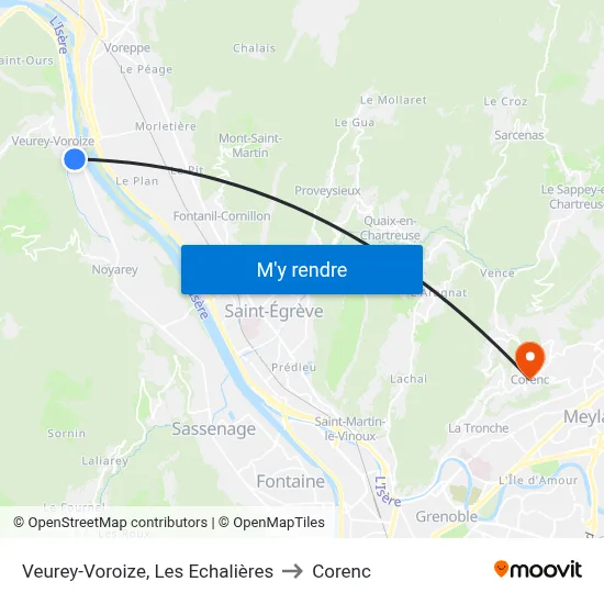 Veurey-Voroize, Les Echalières to Corenc map
