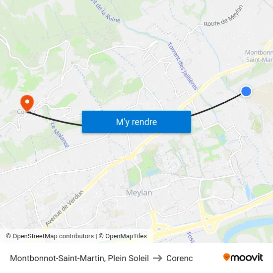 Montbonnot-Saint-Martin, Plein Soleil to Corenc map