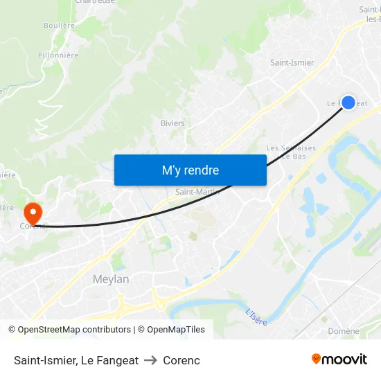 Saint-Ismier, Le Fangeat to Corenc map