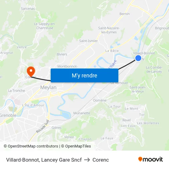 Villard-Bonnot, Lancey Gare Sncf to Corenc map