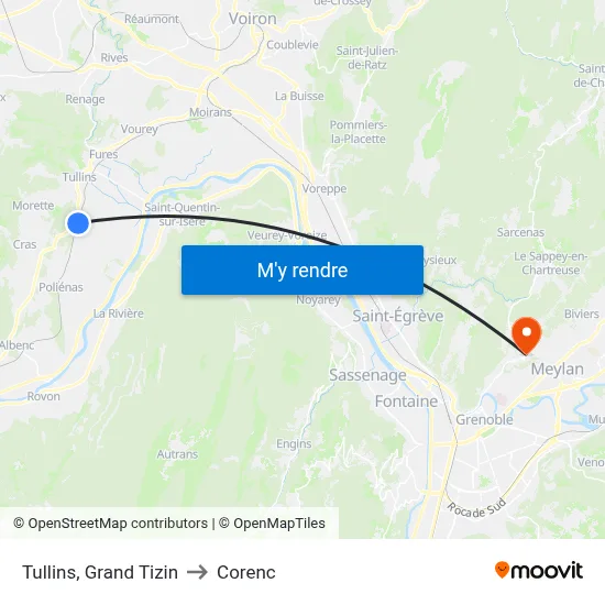 Tullins, Grand Tizin to Corenc map