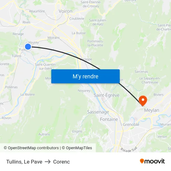 Tullins, Le Pave to Corenc map