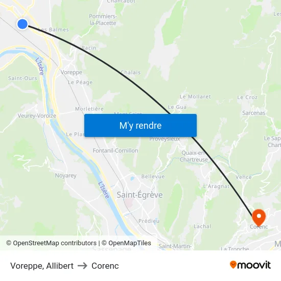 Voreppe, Allibert to Corenc map