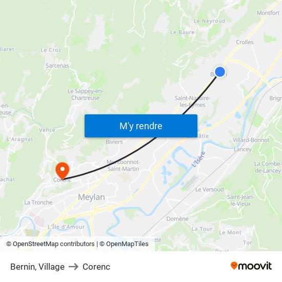 Bernin, Village to Corenc map