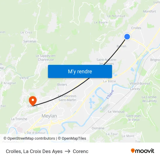 Crolles, La Croix Des Ayes to Corenc map