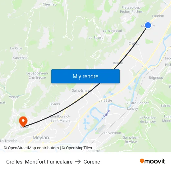 Crolles, Montfort Funiculaire to Corenc map