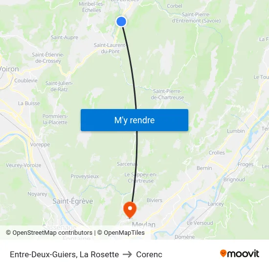 Entre-Deux-Guiers, La Rosette to Corenc map