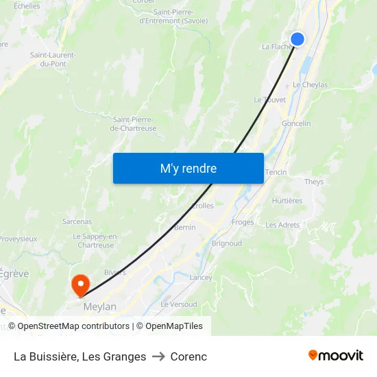 La Buissière, Les Granges to Corenc map