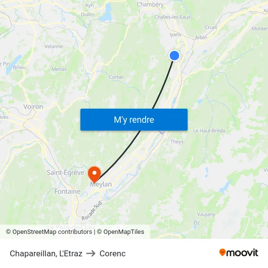 Chapareillan, L'Etraz to Corenc map