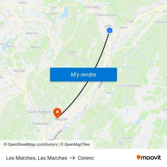 Les Marches, Les Marches to Corenc map