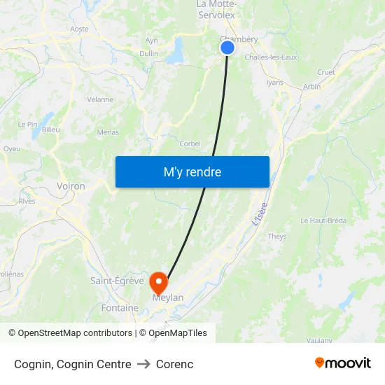 Cognin, Cognin Centre to Corenc map