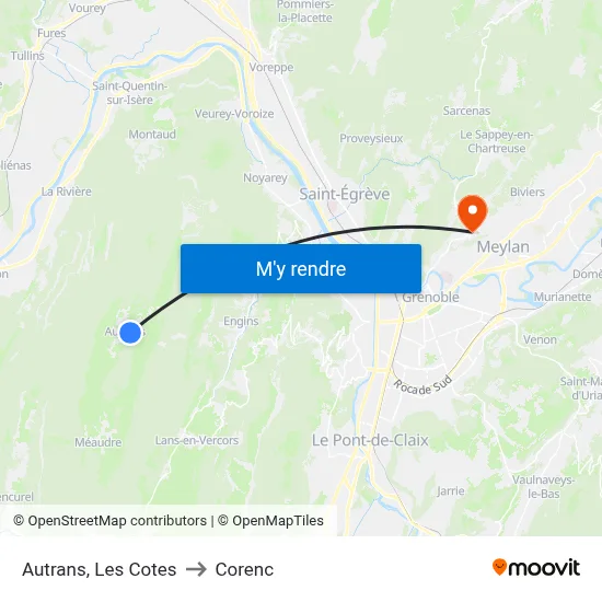 Autrans, Les Cotes to Corenc map