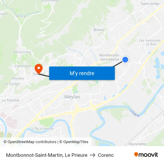 Montbonnot-Saint-Martin, Le Prieure to Corenc map