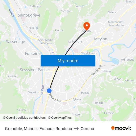 Grenoble, Marielle Franco - Rondeau to Corenc map