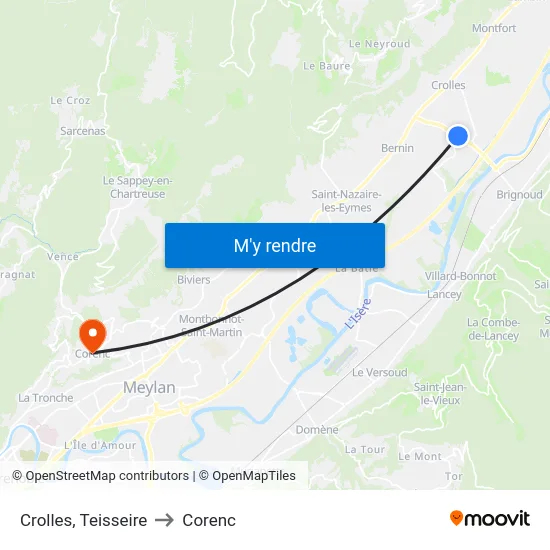 Crolles, Teisseire to Corenc map