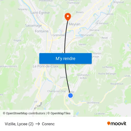 Vizille, Lycee (2) to Corenc map