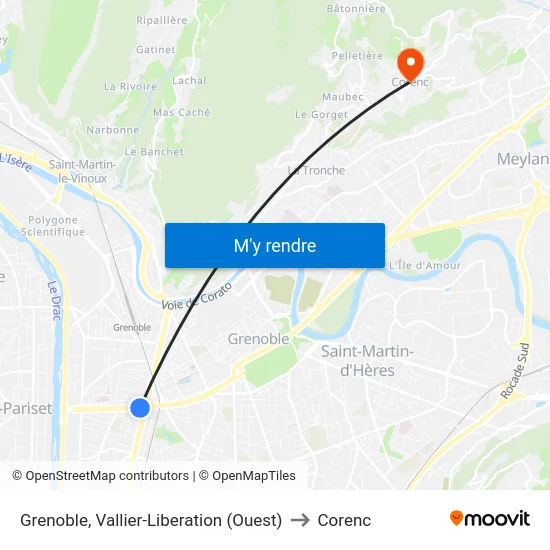Grenoble, Vallier-Liberation (Ouest) to Corenc map