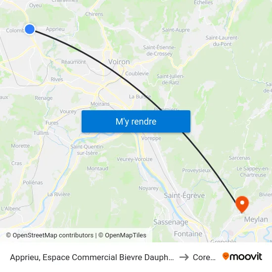 Apprieu, Espace Commercial Bievre Dauphine to Corenc map