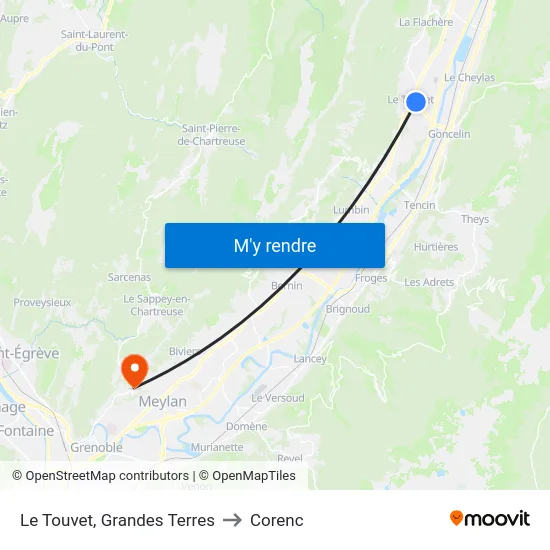 Le Touvet, Grandes Terres to Corenc map