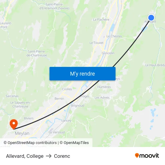 Allevard, College to Corenc map
