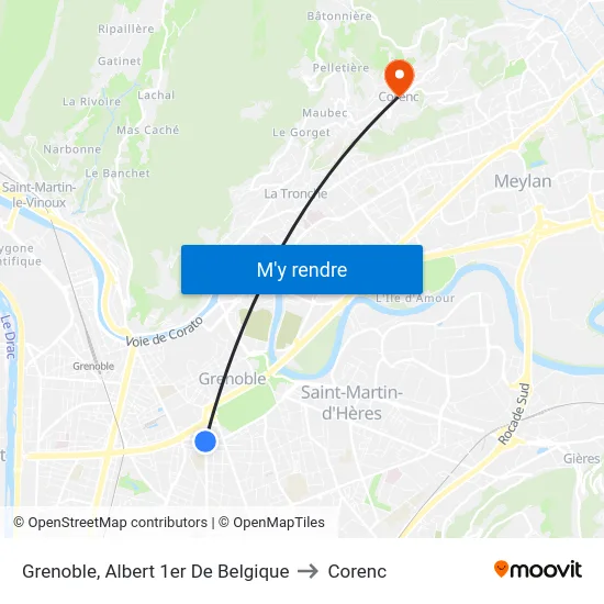 Grenoble, Albert 1er De Belgique to Corenc map